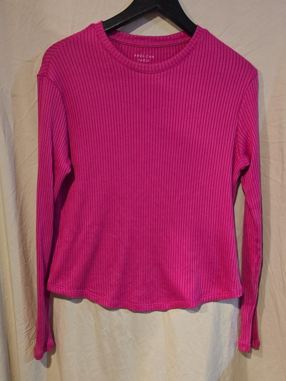 American Eagle Outfitters Ribbed Crewneck Top — Bright Pink